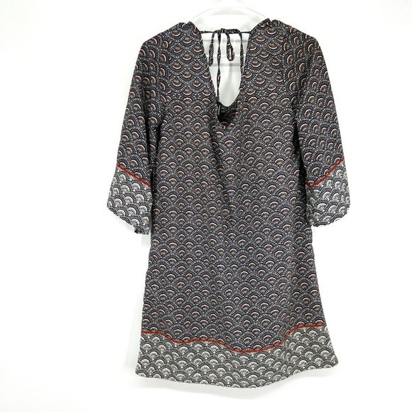 Bobeau Dress Fan Printed V Neck Bell Sleeve Shift Mini - Picture 8 of 10